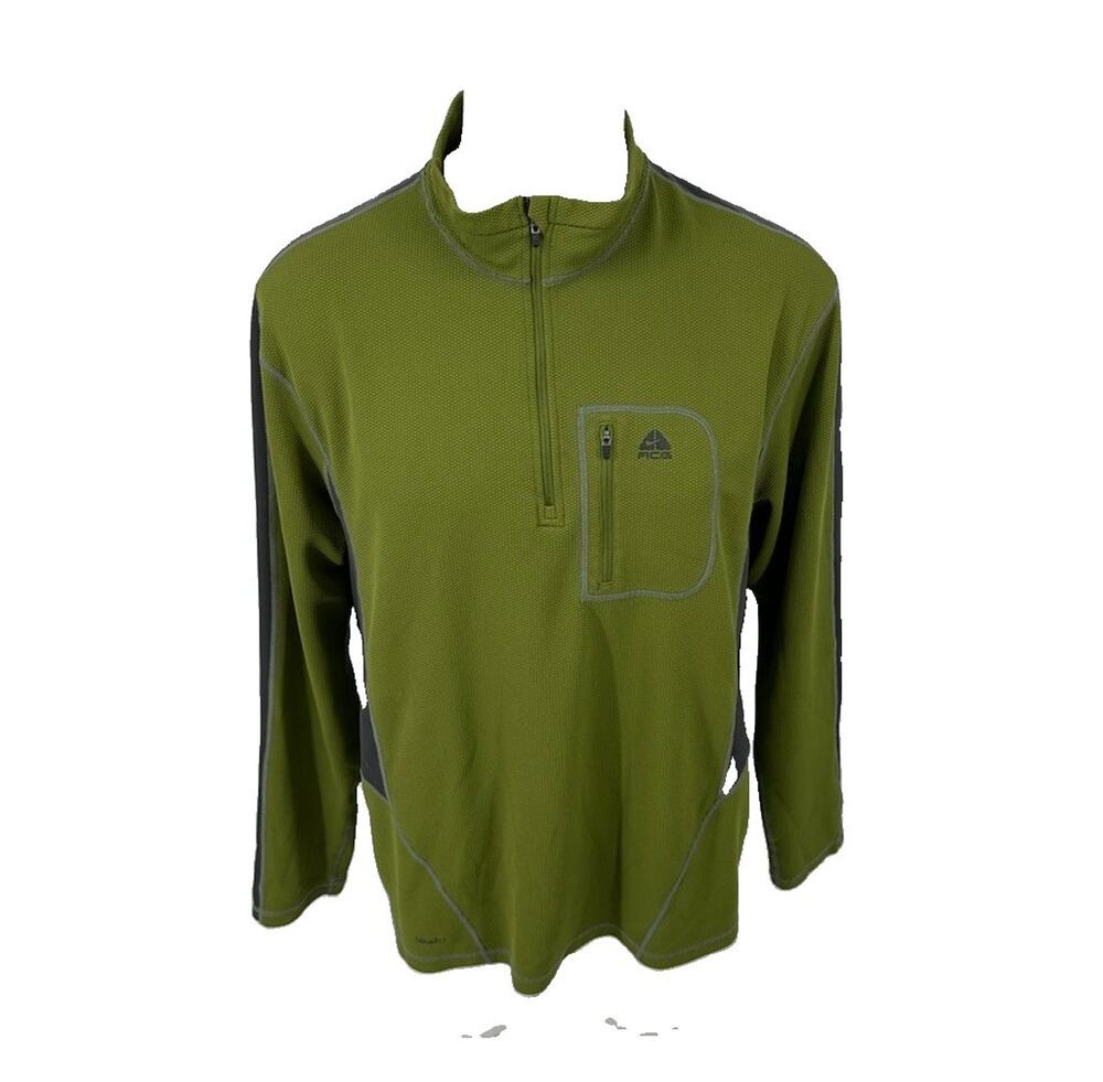 Nike ACG Mens XXL Green Grid Fleece Quarter Zip Pullover Hiking Top H13